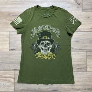 Grunt Style Mens St. Patrick’s‎ Day Shenanigans Irish Shamrock Skull Graphic Tee